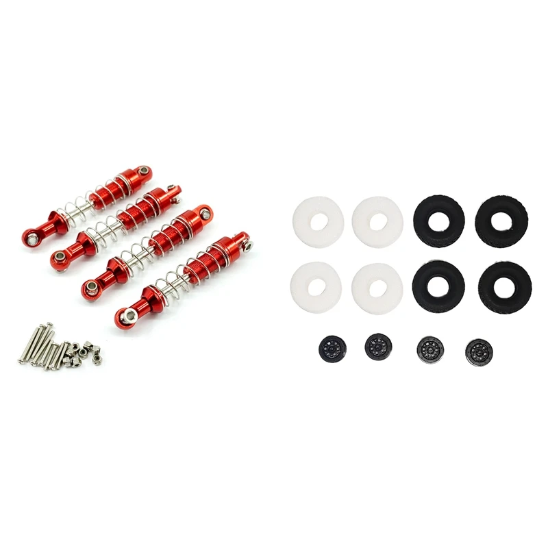

2 Set RC Car Part: 1 Set Rubber Track Tires Spare Parts With Sponge And Wheel Rim & 1 Set Metal Shock Absorber Damper