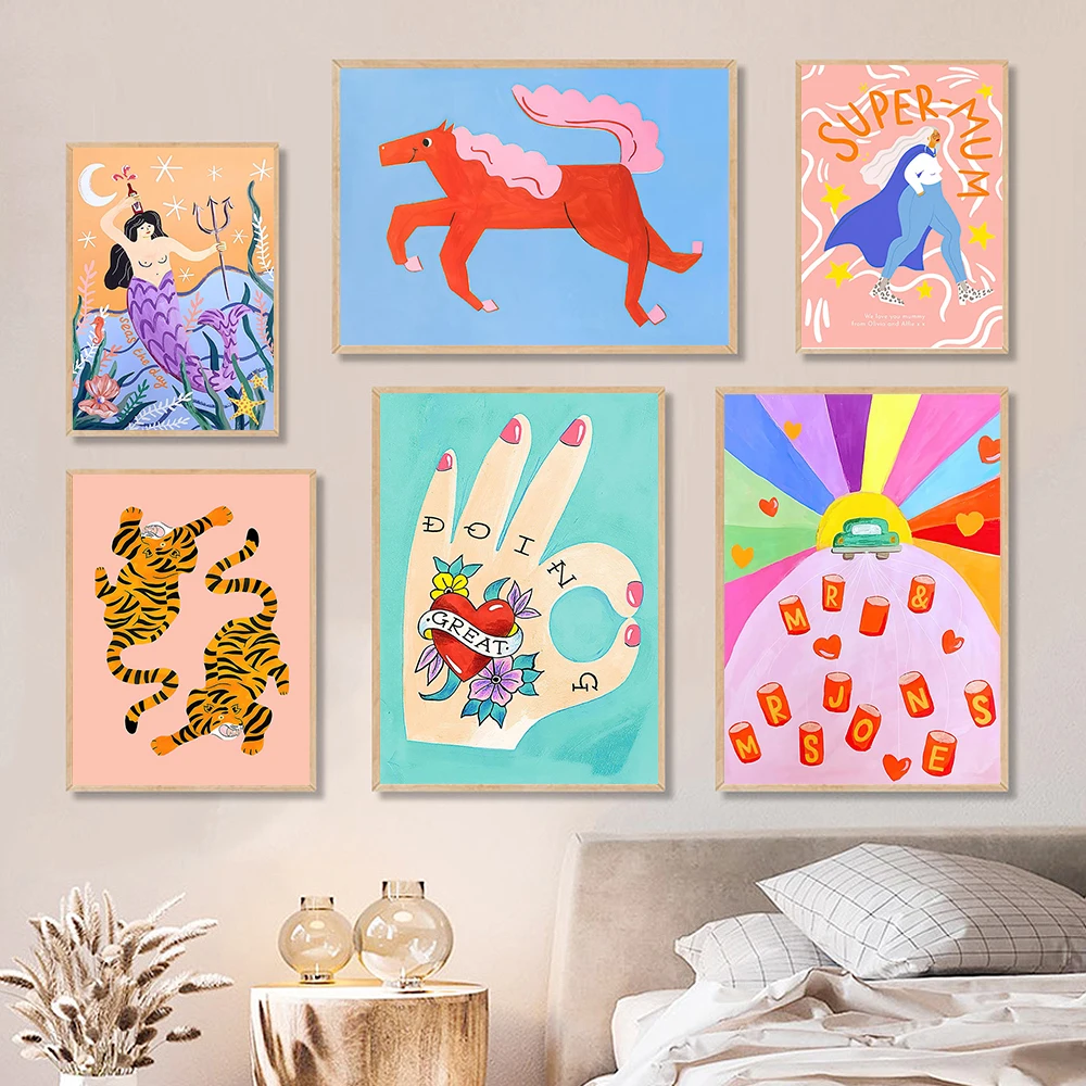 Поп абстрактная фотография девушка Бохо хиппи настенная Картина на холсте