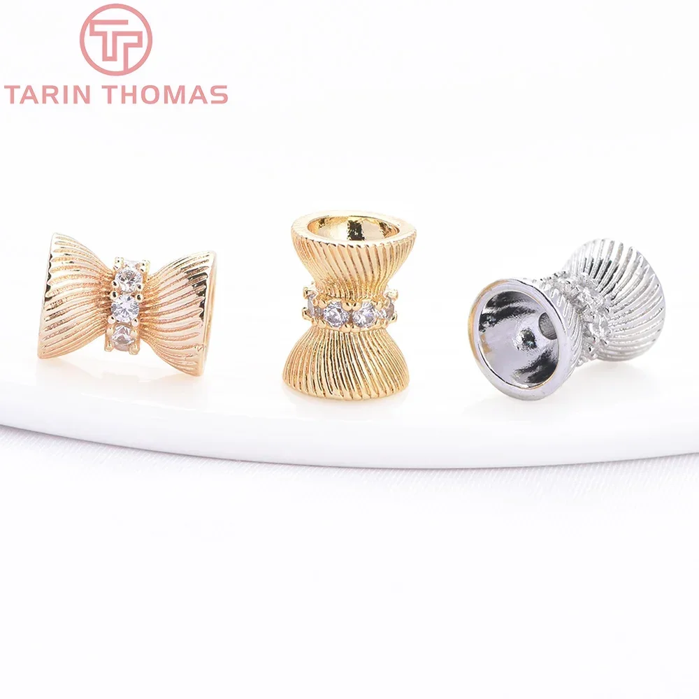 (9157) 4 шт. 9x7 мм 24-каратное золото латунь с цирконом двухсторонние бусины в форме