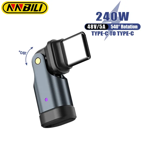 NNBILI 180° °   Угловой адаптер PD3.1 240 Вт типа C к USB C для быстрой зарядки USB C «папа-мама» для MacBook Pro Samsung Xiaomi ﻿