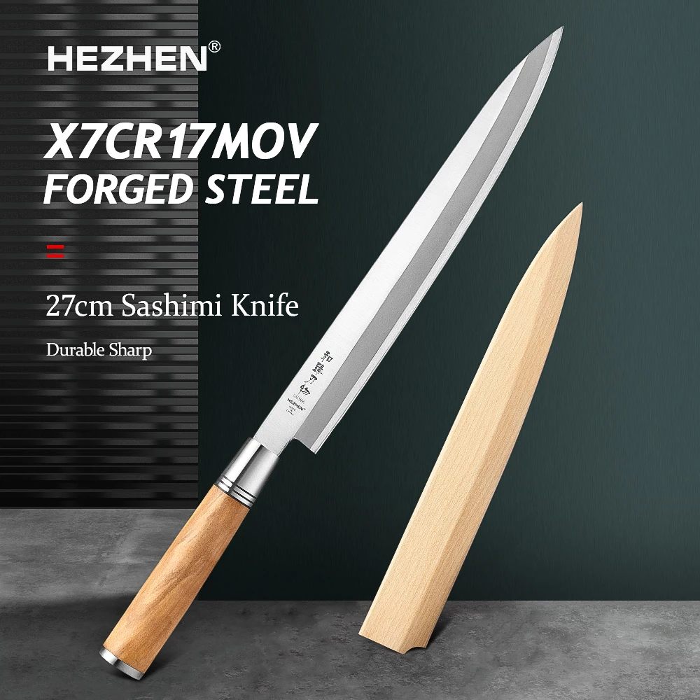 

HEZHEN Sashimi Knife X7Cr17MoV кованая сталь 270 мм с деревянным футляром и ручкой из оливкового дерева классические кухонные ножи