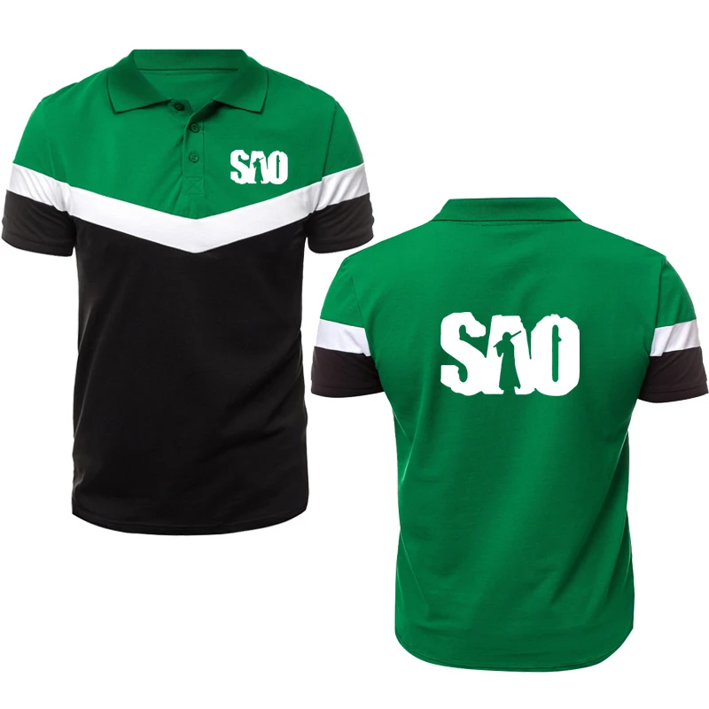 sword art online anime print brand cotton mens short sleeve top summer polo shirt mens high quality hot sale mens polo shirt free global shipping