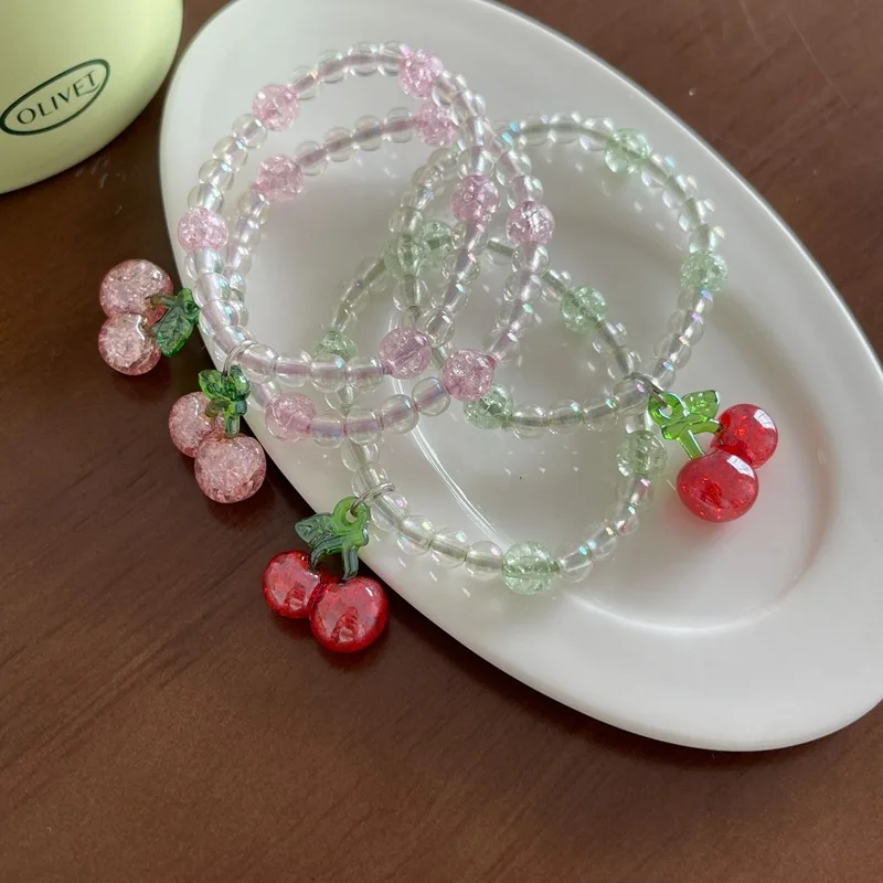 

Summer Cherry Hair Rope Hand Beaded Hair Ring Head Rope Sweet Girl Can Be Used As Bracelet Hair Accessories Headdress