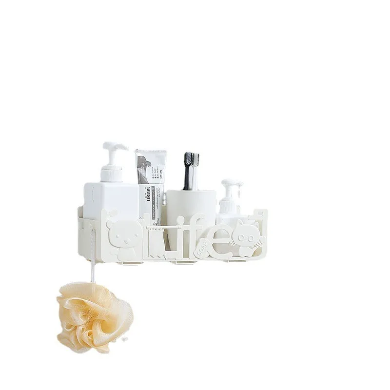 

Настенный стеллаж для хранения без перфорации, коробочка для хранения на столе, для кровати, шкафа, мультяшная ветрозащитная полка для зубных щеток, зубной пасты, ванной комнаты