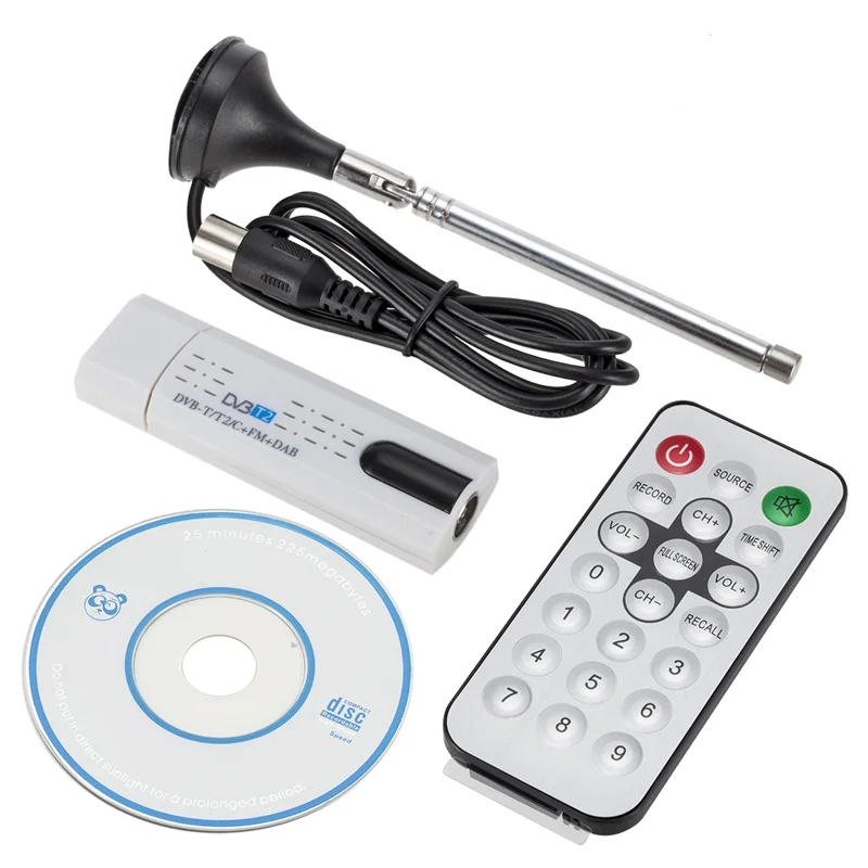 Digital Satellite DVB T2 USB TV Stick Tuner With Antenna Remote HD Receiver DVB-T2/DVB-T/DVB-C/FM/DAB For PC |