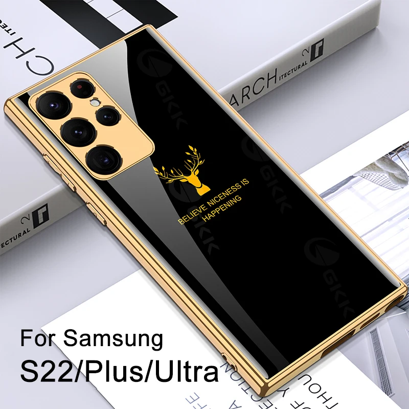 

GKK Luxury Plating Tempered Glass Case For Samsung Galaxy S22 Plus Ultra Anti-knock Phone Cover For Galaxy S22 Plus Ultra Case