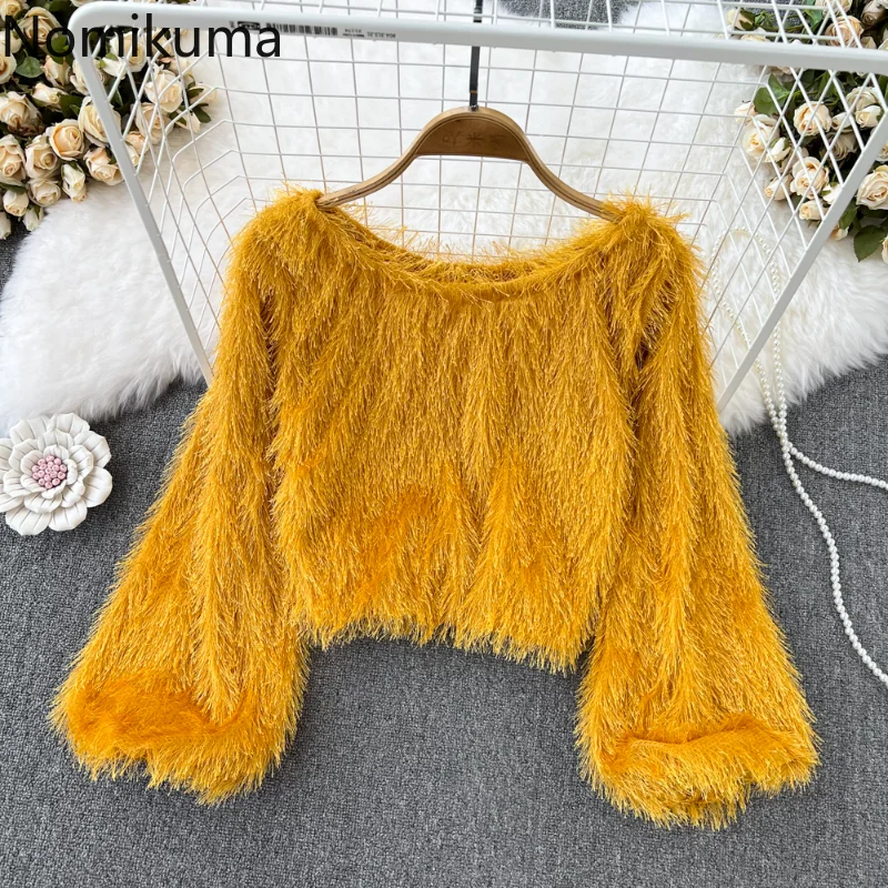 

Nomikuma Pull Femme Hiver 2022 рукав-фонарик однотонный простой свитер с кисточкой женский винтажный темпераментный Модный пуловер для женщин