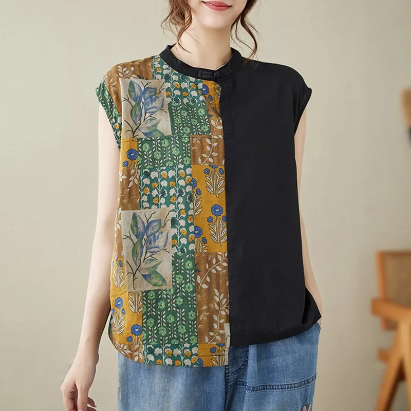 Женские летние футболки без рукавов новое поступление 2024 Винтажный стиль