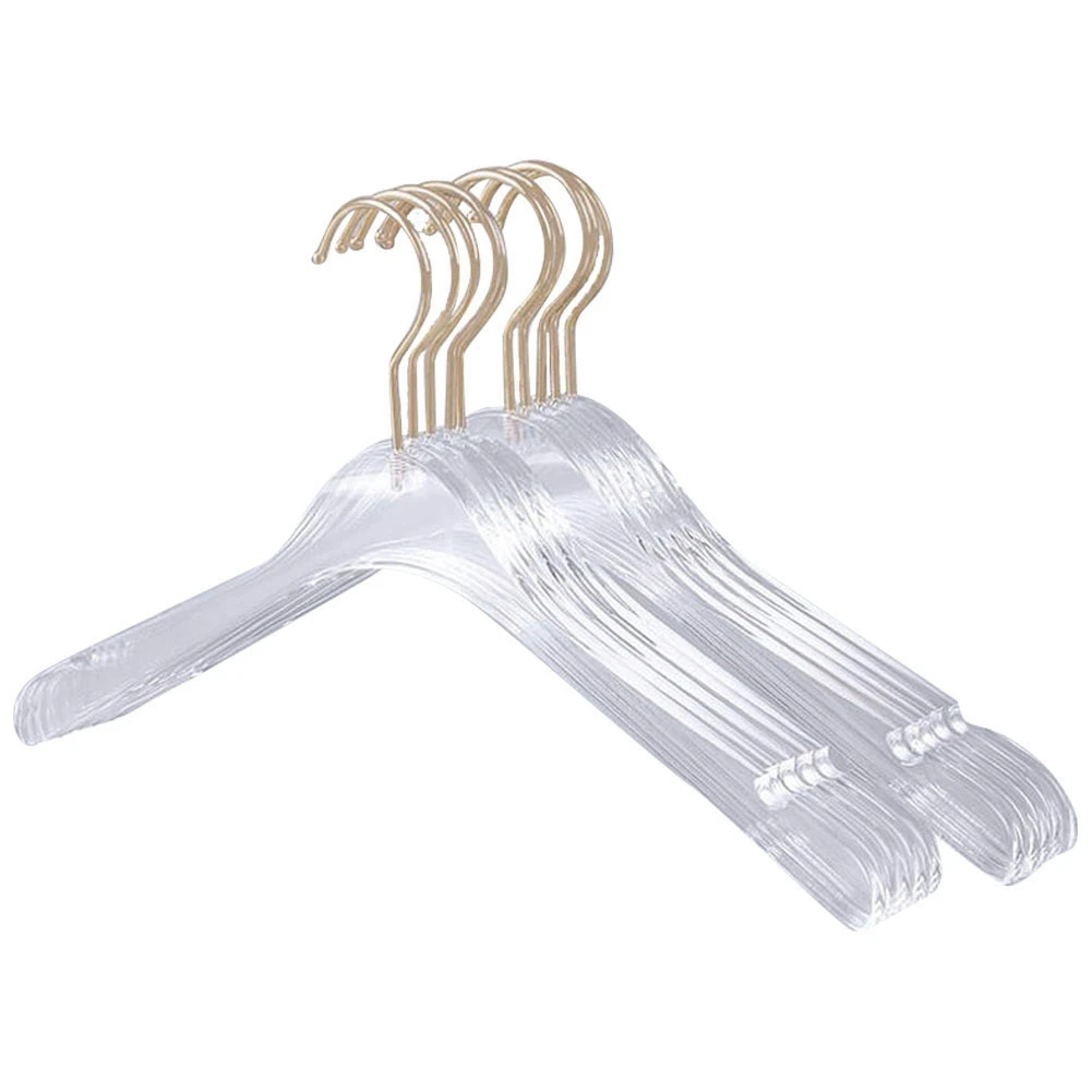 

10 Pcs Clear Acrylic Crystal Clothes Hanger with Gold Hook, Transparent Luxury Shirts Dress Hanger with Notches