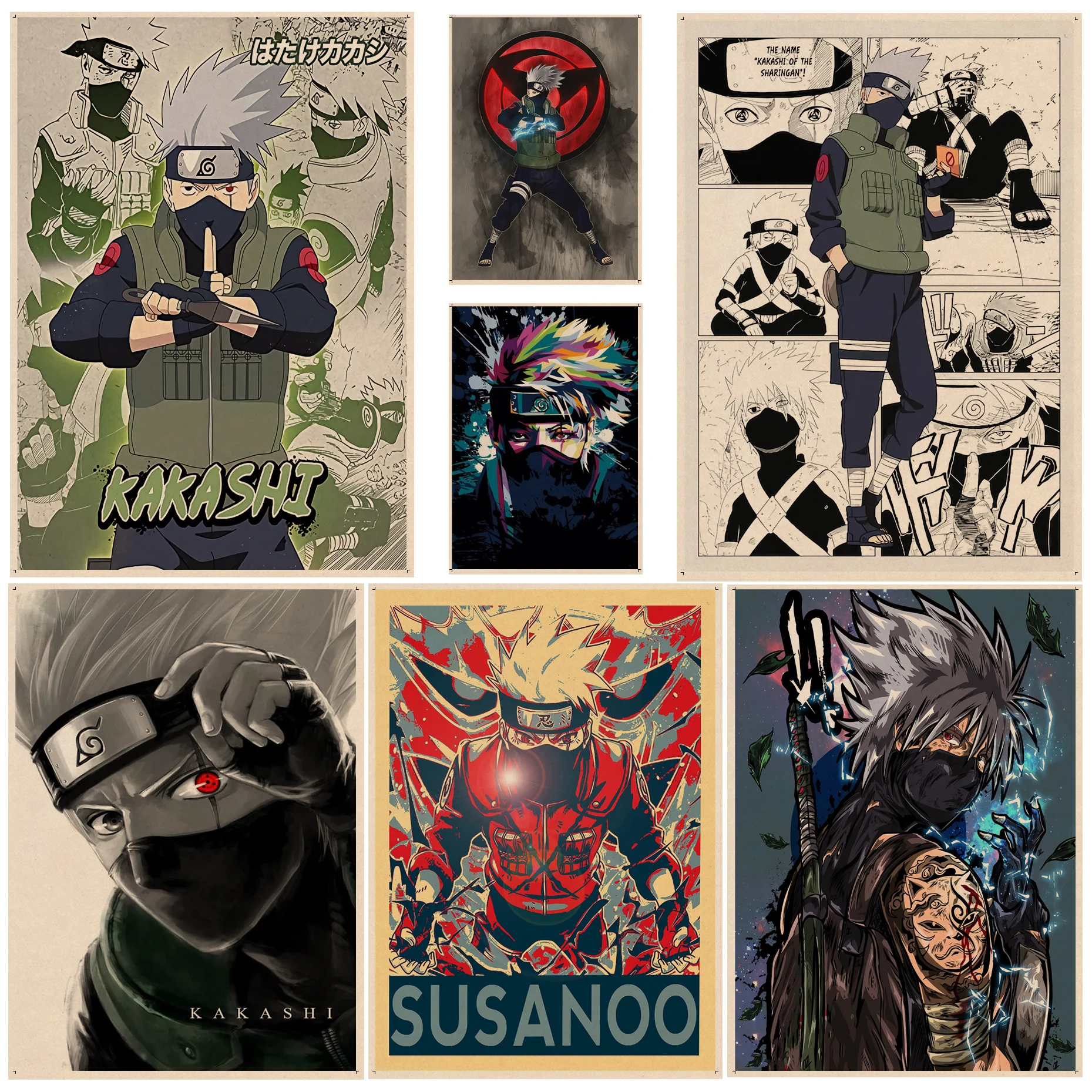

BANDAI Naruto Hatake Kakashi Retro Kraft Paper Poster Decoracion Painting Wall Art Kraft Paper Decor Art Wall Stickers