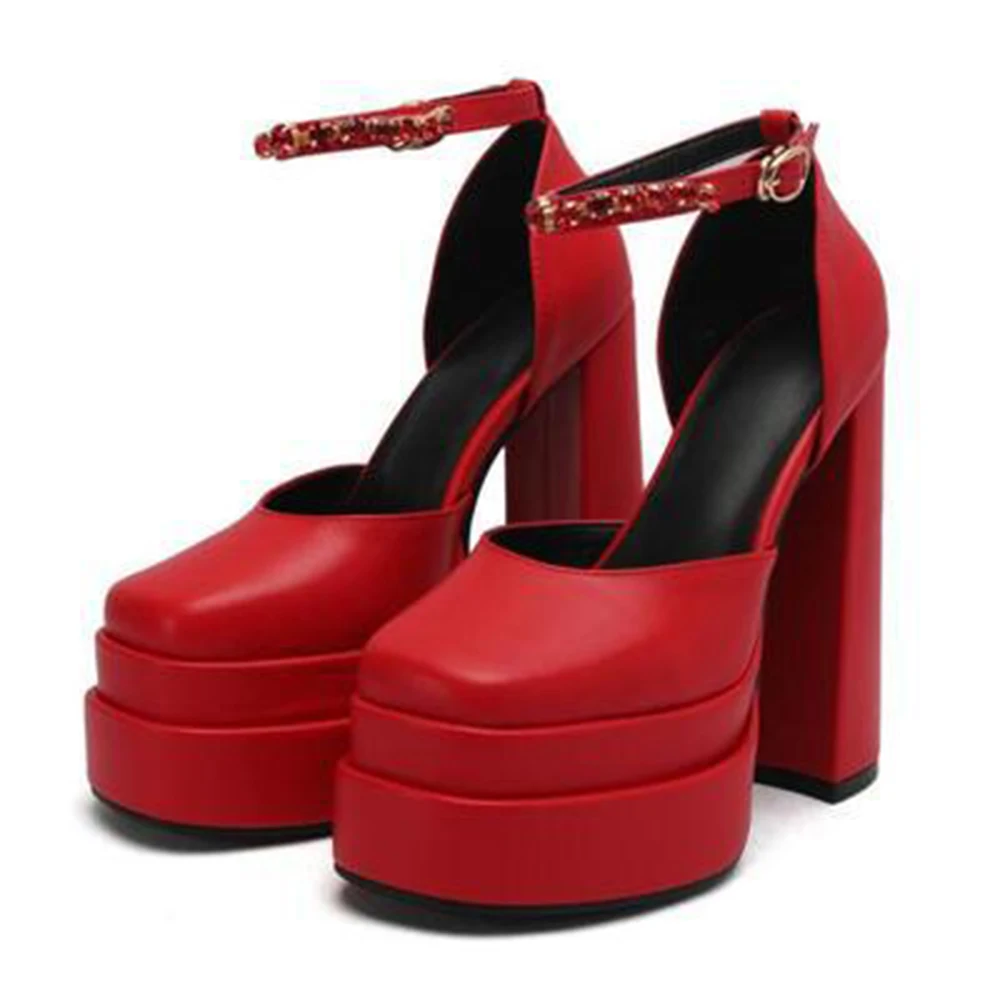 

2022 New Designer Women Shoes Chunky Heels Ankle Strap Rhinestone Decor Sexy High Heels Women Pumps Shoes Sexy Platfrom Sandal