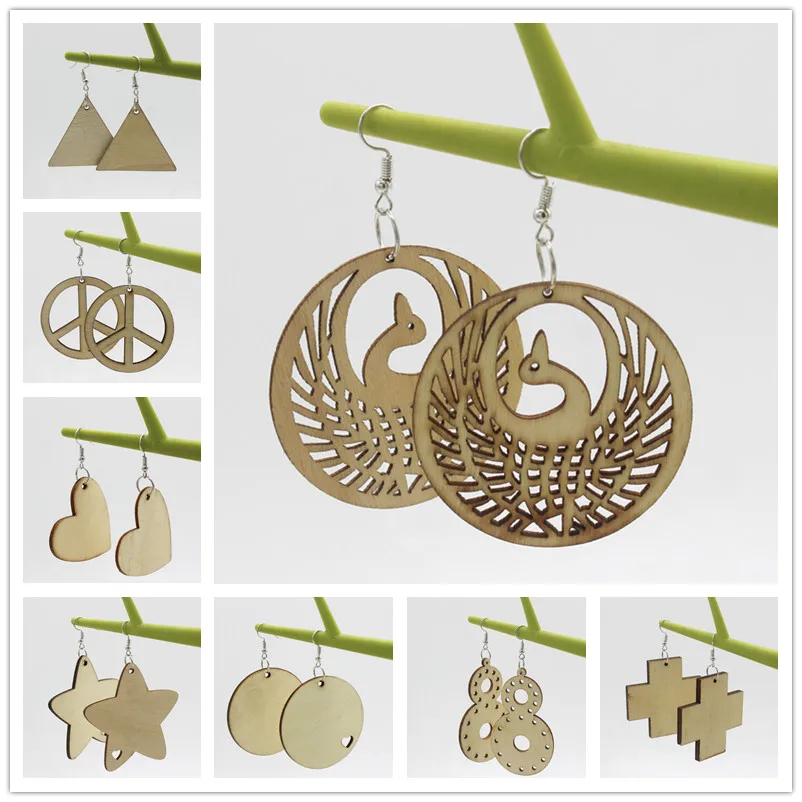 

1Pair New Revision Both Side of Same 100% Handmade Graved Wood Earrings Log Earring Dangler Woman Jewelry