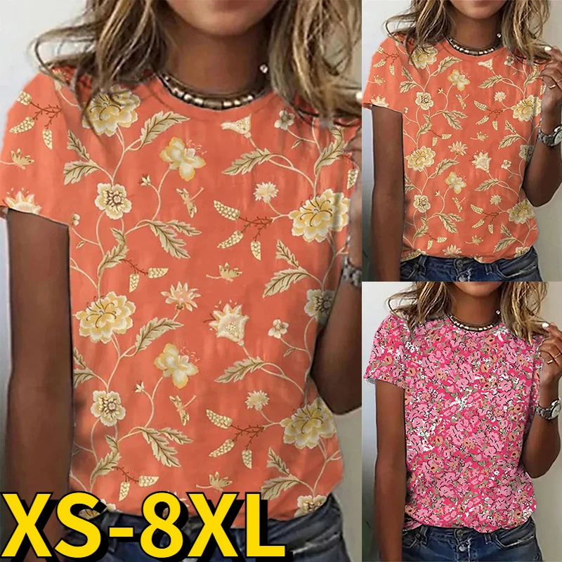 

2023 Women's Everyday 3D Printing Tops Round Neck Tee Shirt Sumemr Fashion Loose Size Short Sleeve Oversized Pullover T-shirt