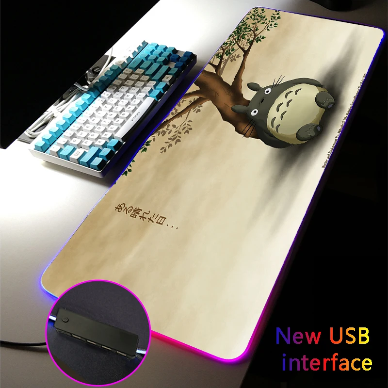 

Cute RGB Mouse Pad Gaming Accessories MousePad Anime Totoro Multiple Interfaces Large Desk Mats Carpets USB Dock Typec Interface