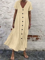 2022 summer cotton linen womens long dress oversize short sleeve casual dresses female fashion loose vintage ladies clothes