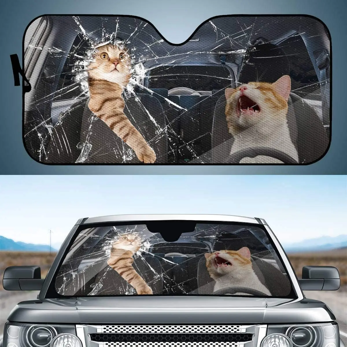 

Funny 2 Kitten Cat Pattern Sun Shade Windshield Sun Shade for Car SUV Truck Double Bubble Foil Jumbo Folding Accordion Auto