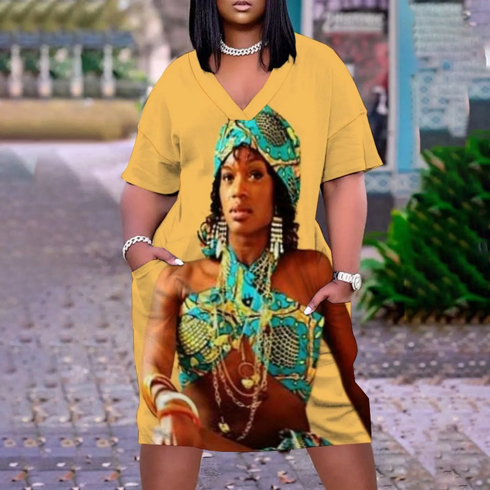

Африканские платья, женское богемное вечернее платье 3D, женское облегающее готическое женское сексуальное платье средней длины для девушек, искусственное платье, уличное Платье До Колена С V-образным вырезом