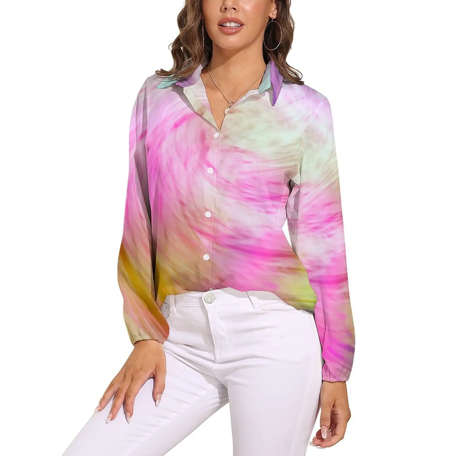 

Tie Dye Blouse Abstract Print Cute Graphic Blouses Women Long-Sleeve Streetwear Shirt Spring Oversized Top