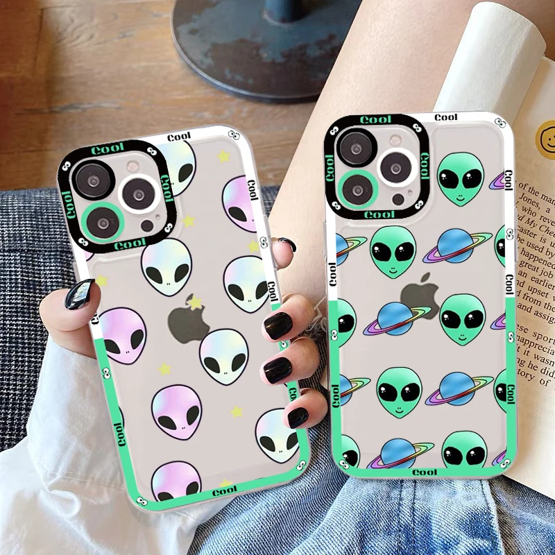 

Aesthetics Cute Cartoon alien space Phone Case for iPhone 11 12 13 Mini Pro Max 14 Pro Max Case shell