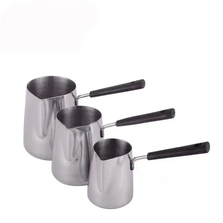

Long Handle Milk Pot Milk Frother Bakelite Handle Scald Proof Milk Cup with Handle Jacquard Cup Stainless Steel Coffee Appliance