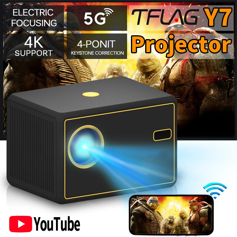 

Проектор TFlag Y7, версия Youtube, поддержка 1080P, 4K видео, электронный фокус, Wi-Fi, 6 умных ЖК-дисплеев, проектор для домашнего кинотеатра