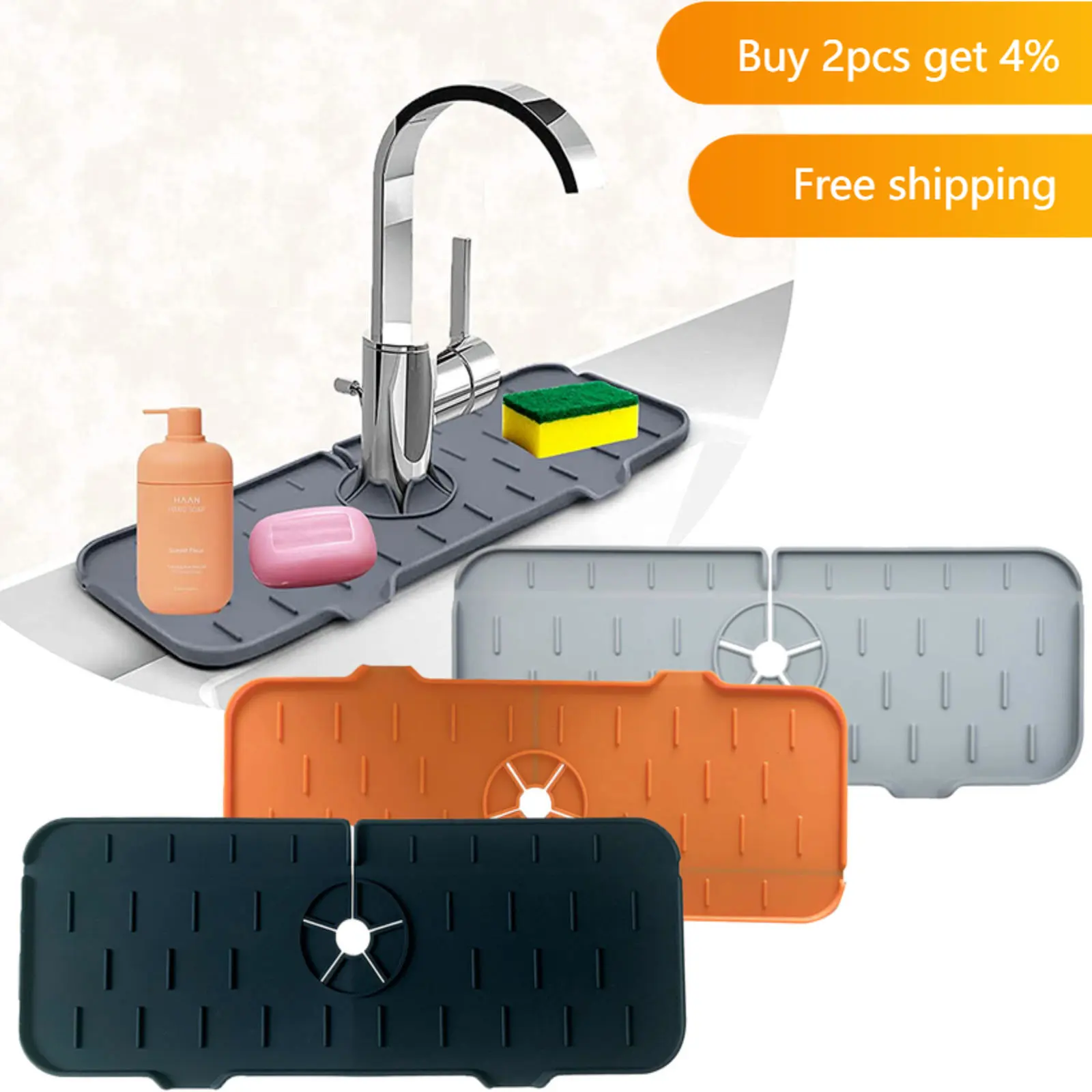 

Kitchen Silicone Faucet Absorbent Mat Sink Splash Guard Countertop Protector Mat Draining Pad for Bathroom Sink Kitchen Gadget