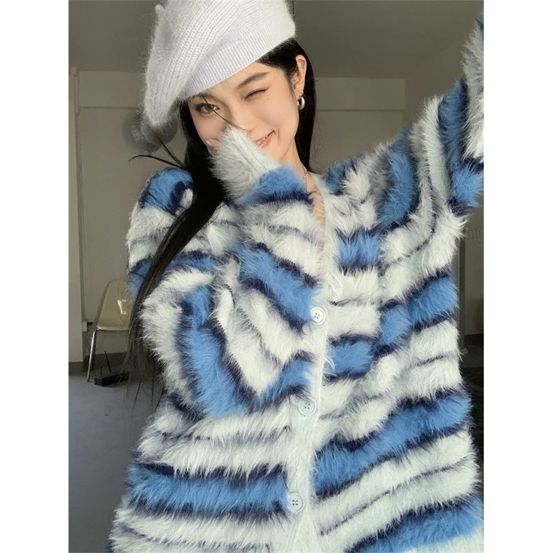 

Y2k Aesthetics Mohair Cardigan Grunge Fairycore Knitted Sweater Japanese Harajuku Caot Korean Fashion Fuzzy Knitwear 00s