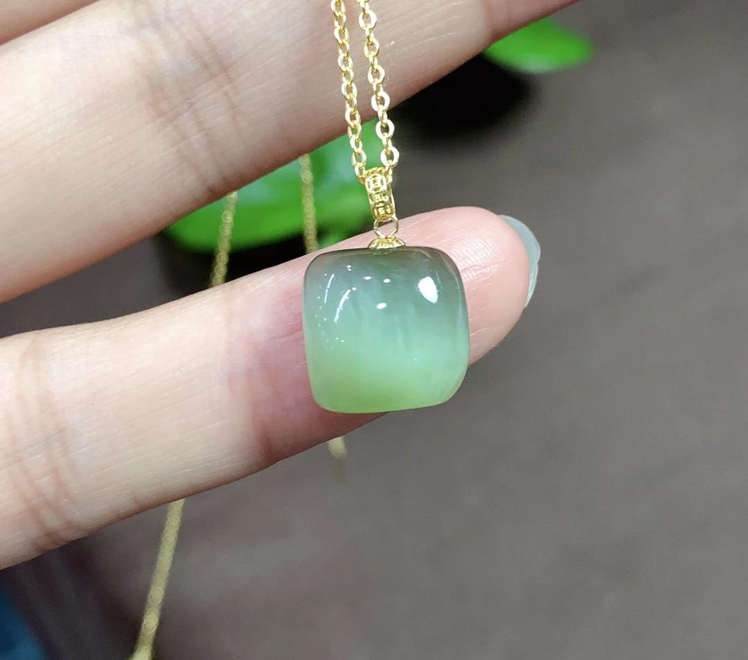 

1Pcs/Lot Natural Jasper Jade Square Geometric Protection Peace Amulet 18K Pendant Necklace Sweater Chain Women's Jewelry Bijou