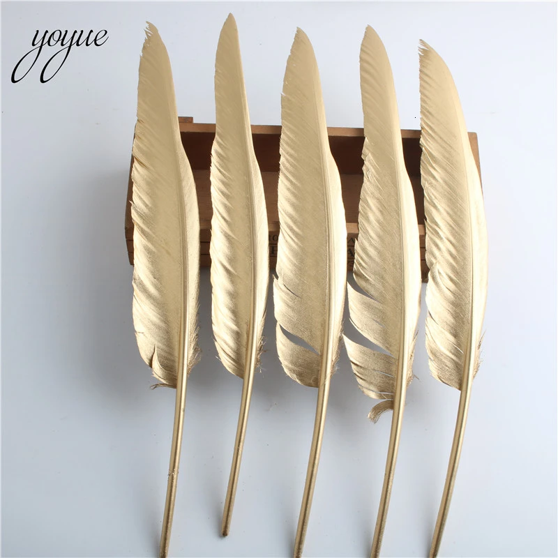 

YOYUE 100pcs/lot Spray Gold Goose Feathers For Crafts 12-14inch/30-35cm Feather Clothing DIY Wedding Decoration Plumas