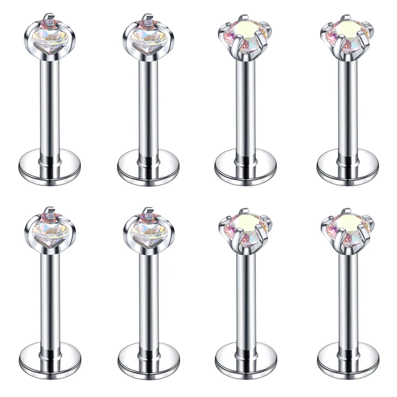 

ZS 6PC 16G Stainless Steel Lip Stud Women Crystal Labret Piercing Ring Zircon Sliver Helix Conch Tragus Earring Piercing Jewelry