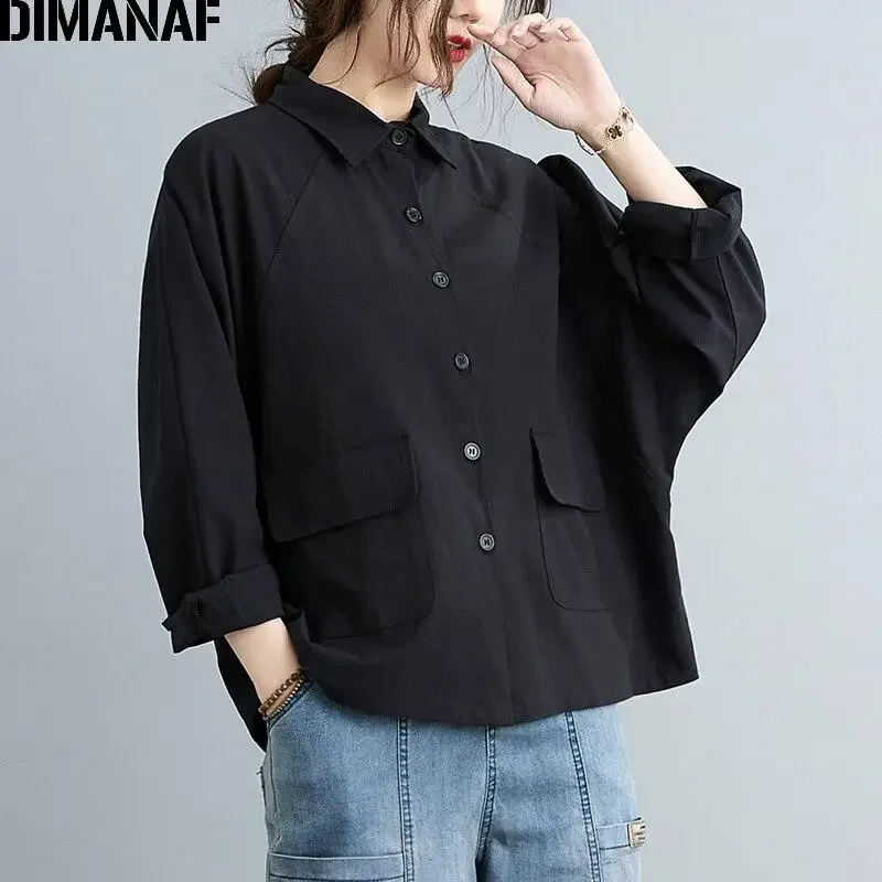 Женская Повседневная рубашка DIMANAF винтажный Топ оверсайз с длинным рукавом и