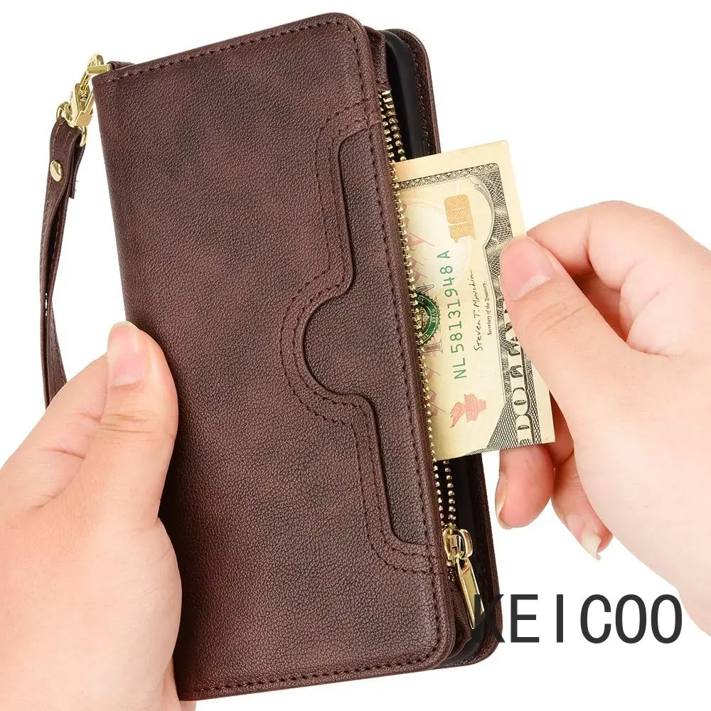 Кожаный чехол-кошелек на молнии для Samsung Galaxy S21 S22 S23 S24 S25 Note20 Ultra Plus с магнитной