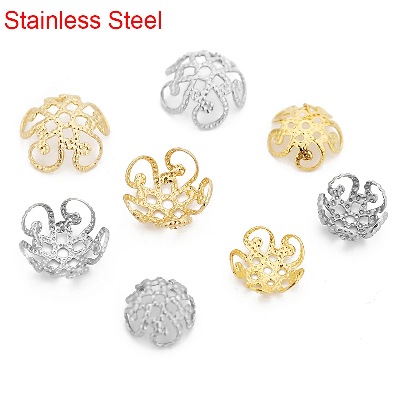 

50pcs Stainless Steel Beads Caps Earring Making 8mm 10mm Metal Golden Color Spacer End Beads for Diy Necklace Jewelry Supplies