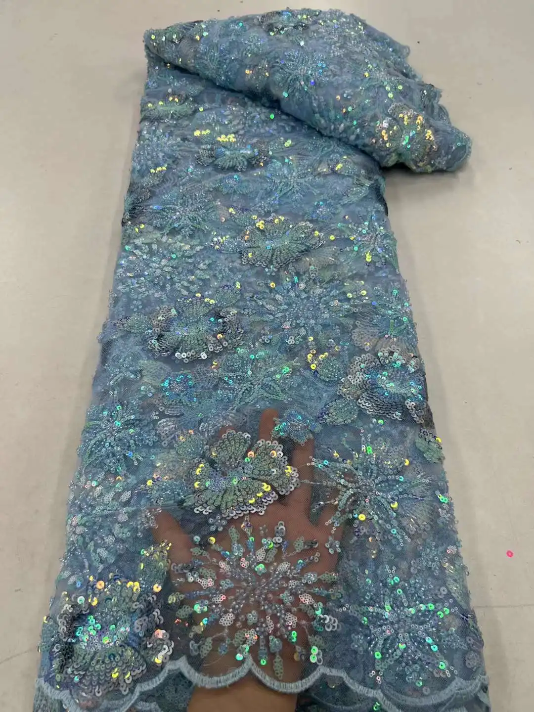 

2023 High-End French Embroidery Groom Lace Fabric African Nigerian With Sequin Fabric For Wedding Dress