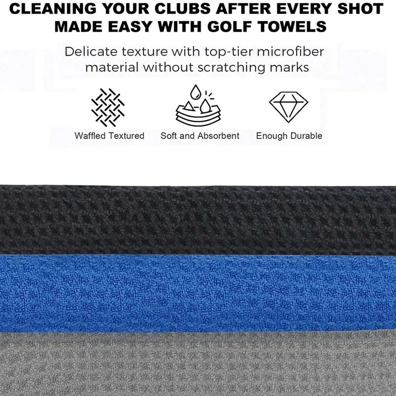 

3Pcs Golf Towel,Tri-Fold Microfiber Pattern,Golf Cleaning Towels,Super Absorption And Quick Dry With Clip