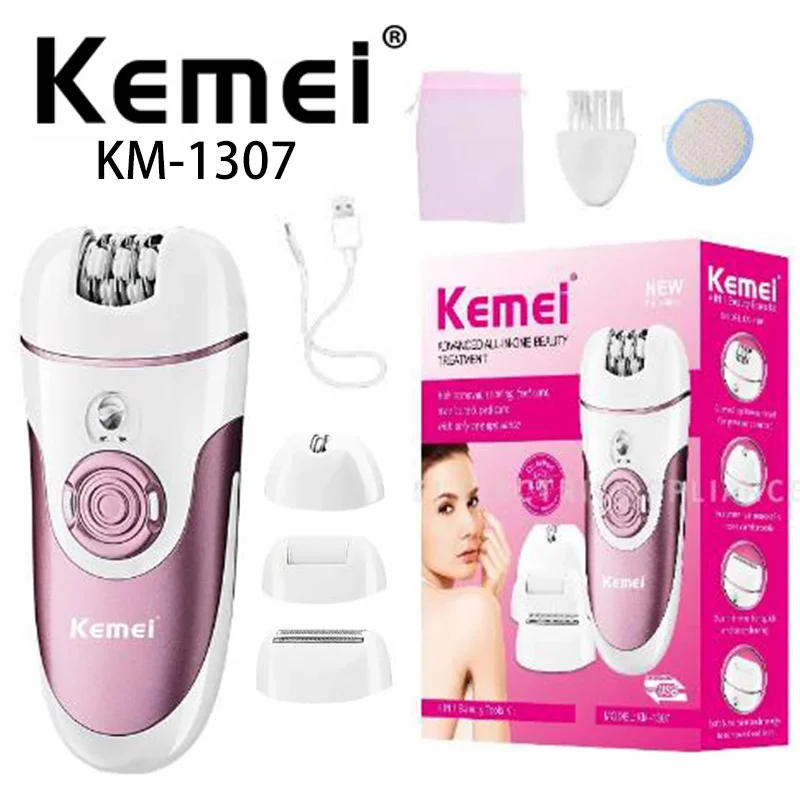 Kemei Lady Shaver 4 In 1 Rechargeable Women Groomer Razor Female Facial