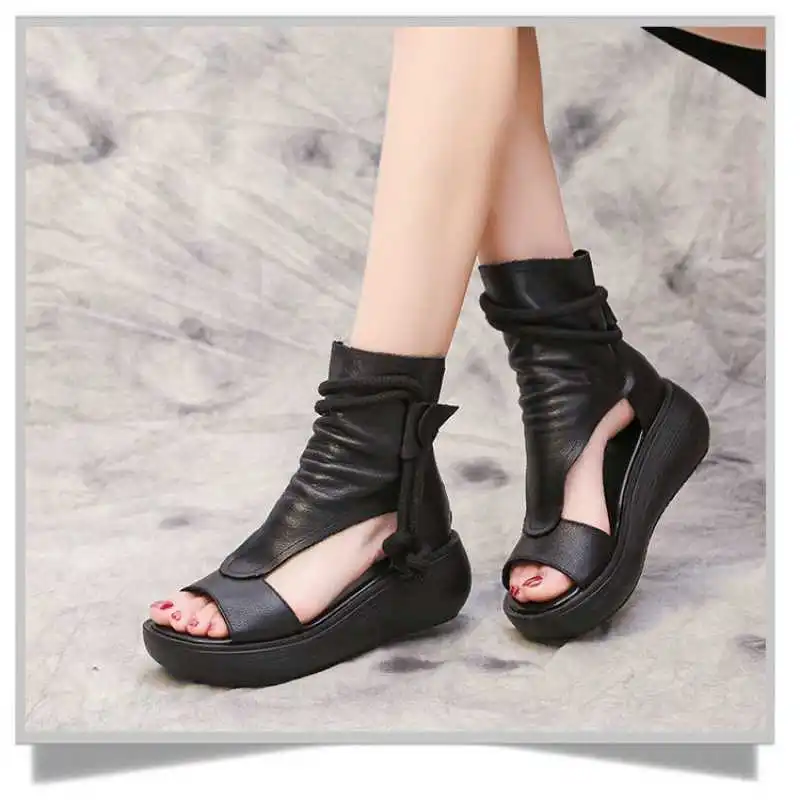 

Ladies Casual Shoes Ladies Sandals Synthetic Leather Solid Color Soft Skin Thick Bottom Fish Mouth Bandage Women Sandals PU