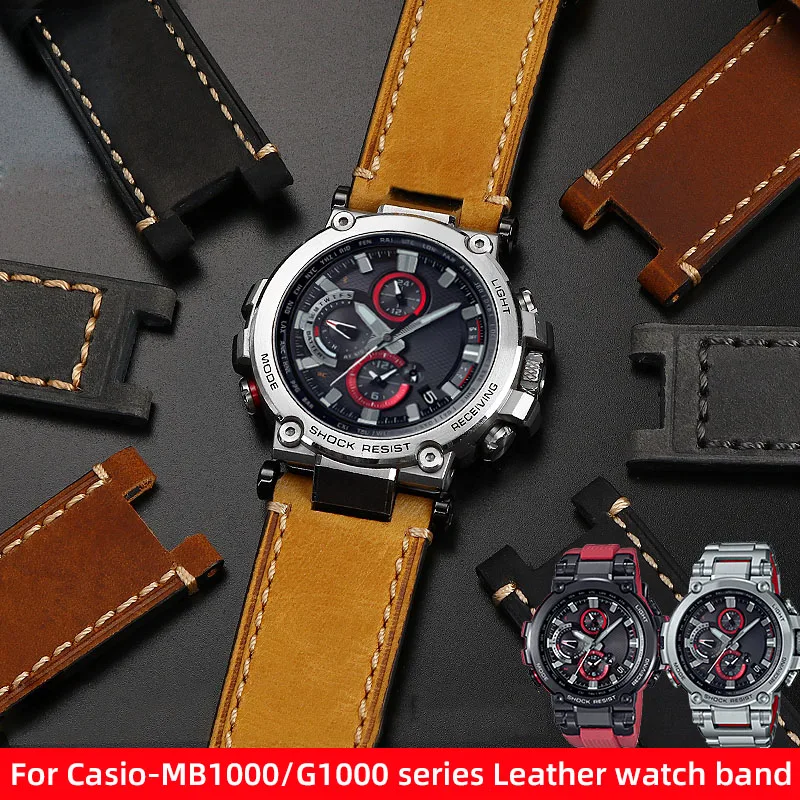 

Grind arenaceous cowhide For Casio G-SHOCK MTG-B1000 G1000 leather watch band Concave port Men‘’s Watch Manual line Strap Belt