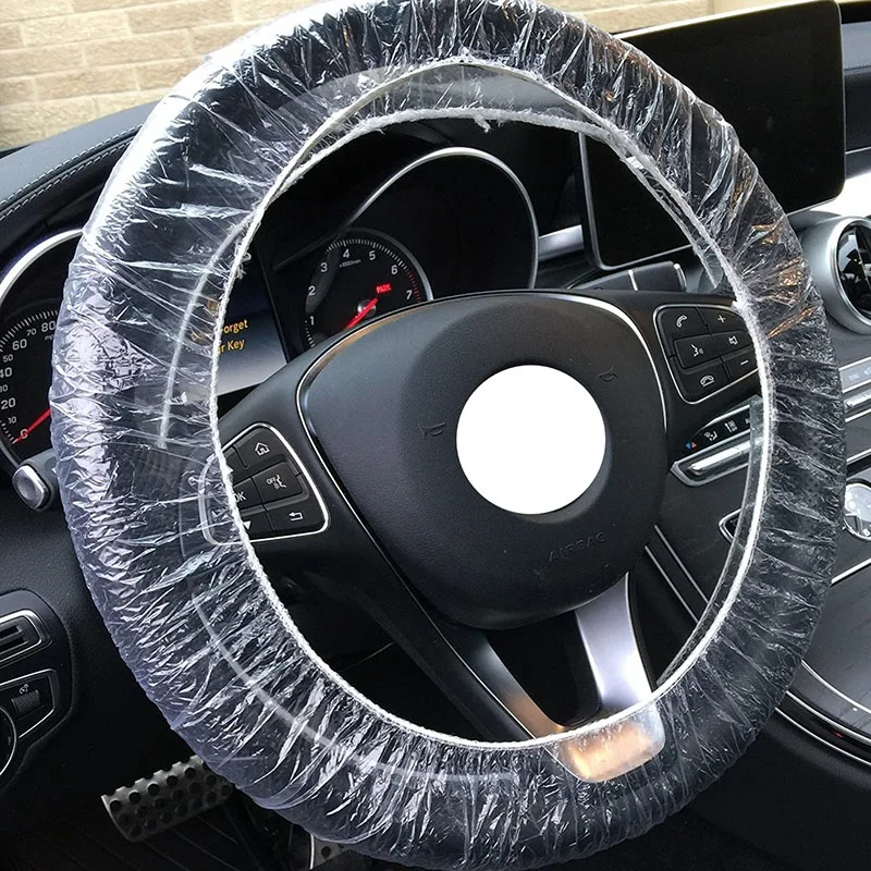 400Pcs Disposable Plastic Steering Wheel Cover Anti-Dust Clear Car |