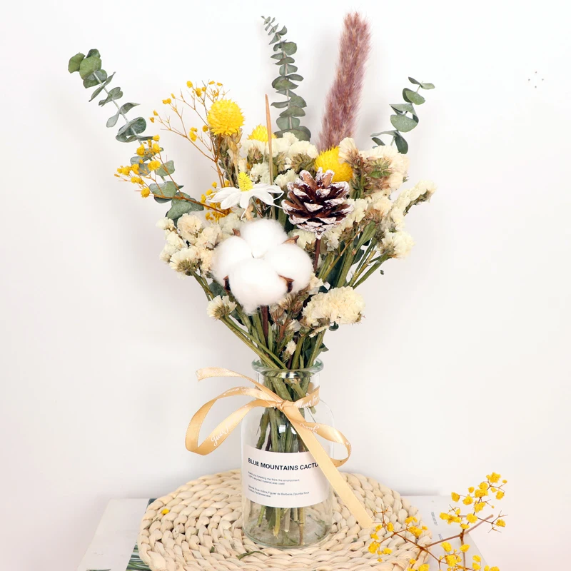 

Bouquet Of Dried Flowers Natural Rose Cotton Pine Cones All Over The Sky Dried Eucalyptus Living Room Decoration