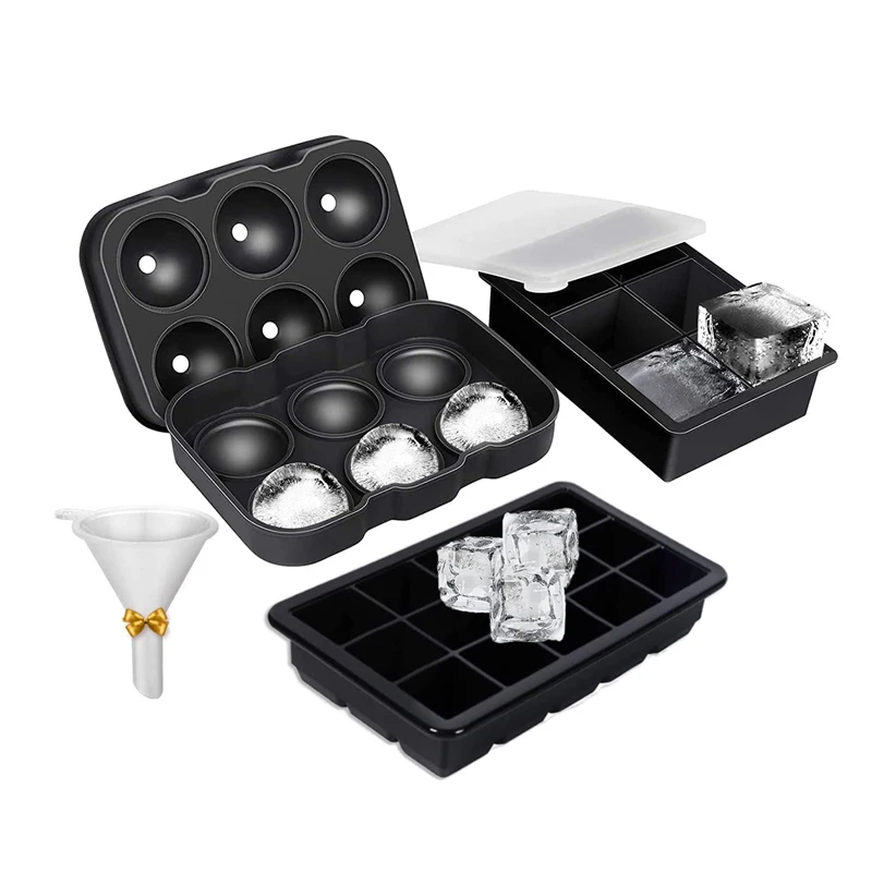 

Ice Cube Tray,Silicone Ice Cube Tray Molds For Freezer With Lid Large Square,3 Pack Silicone Ice Ball Maker For Whiskey
