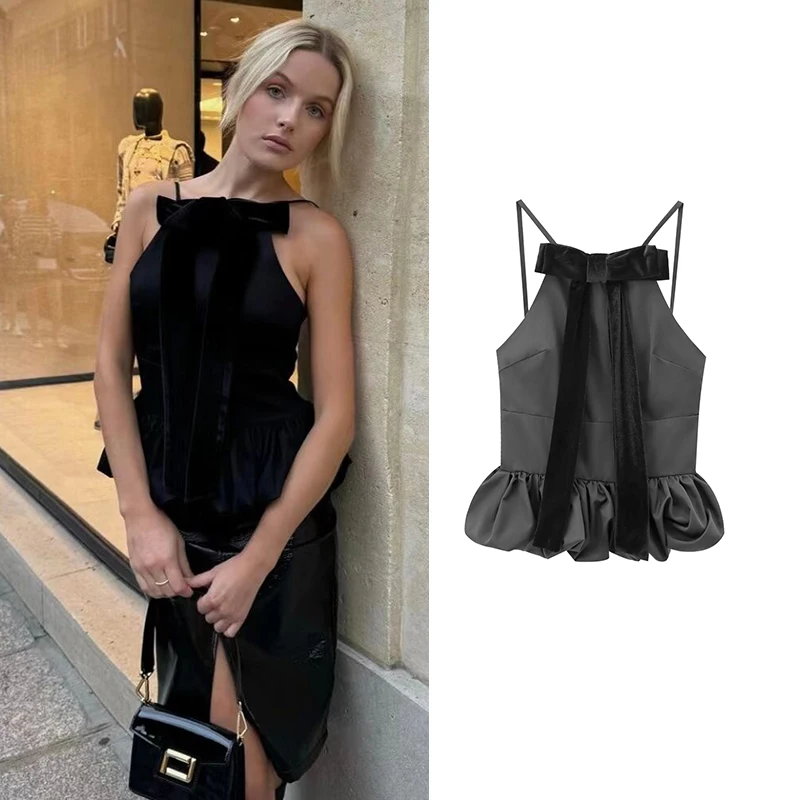 TRAF осенние новые женские топы на бретельках 2024 новый тонкий топ без рукавов