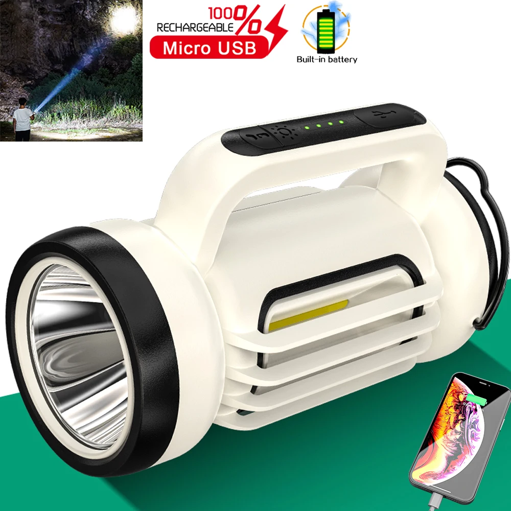 

400W Portable Camping Lanterns LED Work Light Hand Lamp USB Rechargeable Flashlight with COB Side Light Power Bank Searchlight