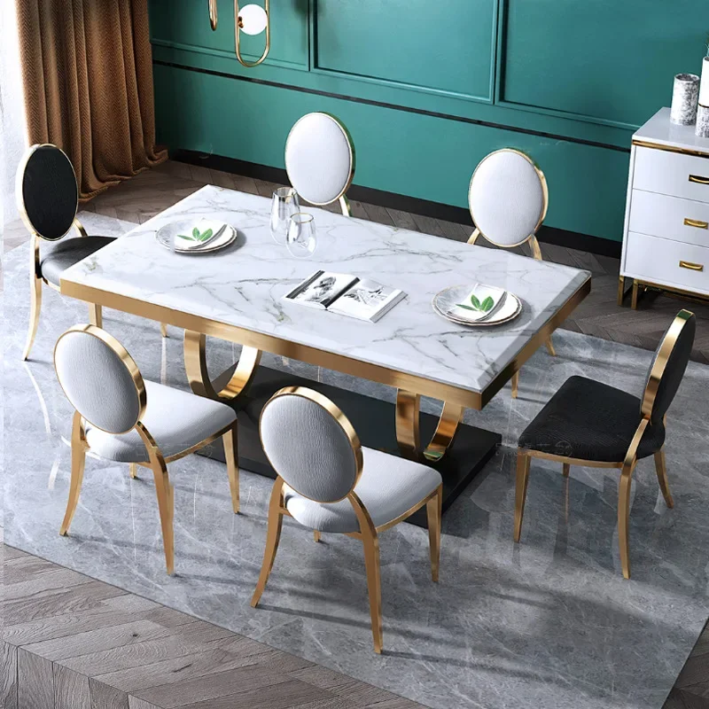 Фото -Luxus Rechteck Esstisch Marmorplatte Edelstahl Basis Guteış Modernes Design Küche Xoere Größen Başlich №4