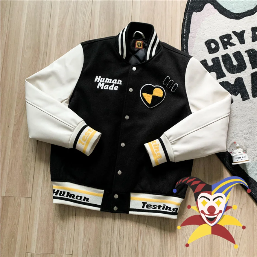 

Oversized Human Made Jacket Men Women Best Quality Embroidery Leather Sleeve Baseball Coats Varsity