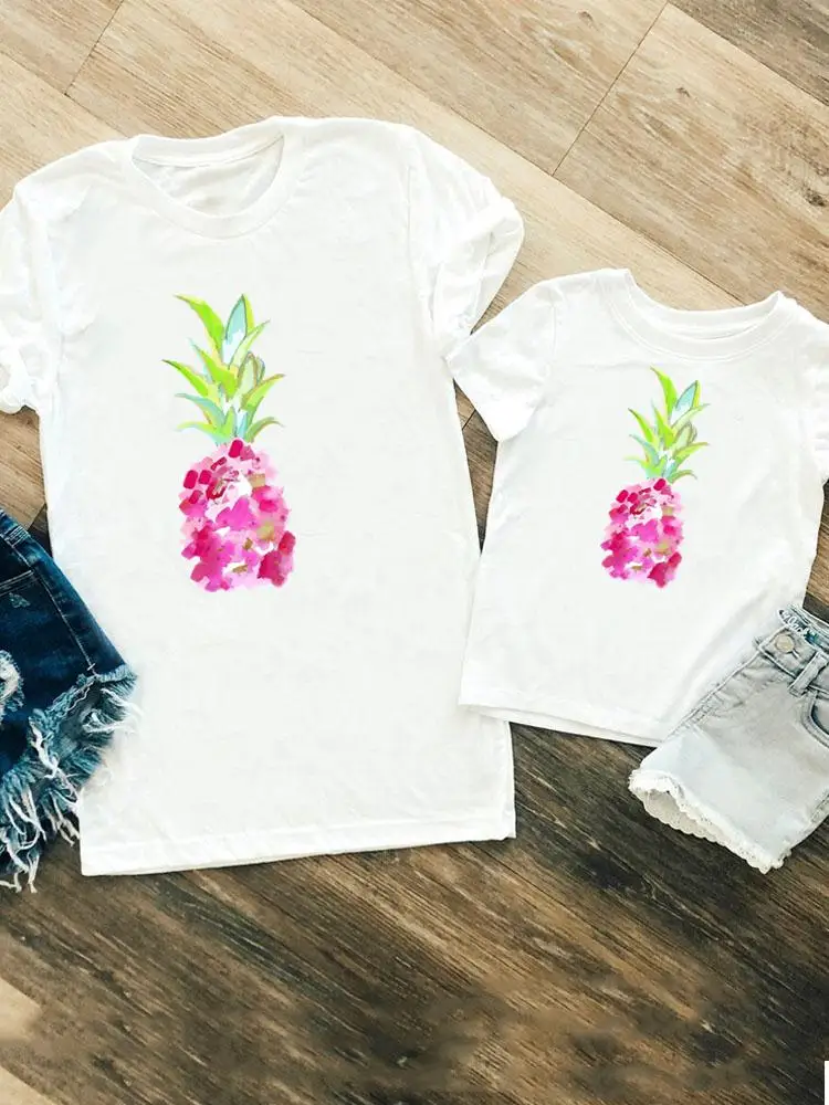 

Family Matching Outfits Women Girls Boys Kid Child Summer Pineapple Watercolor Beach Mom Mama Tshirt Tee T-shirt Clothing
