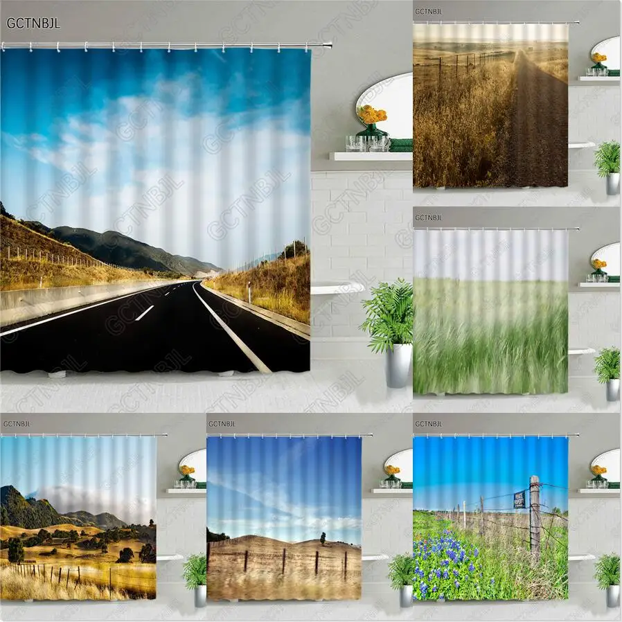 

Занавеска для душа с лесным ландшафтом, штора из полиэстера для ванной, декоративный занавес для сада, поля, деревенского ландшафта, декорат...
