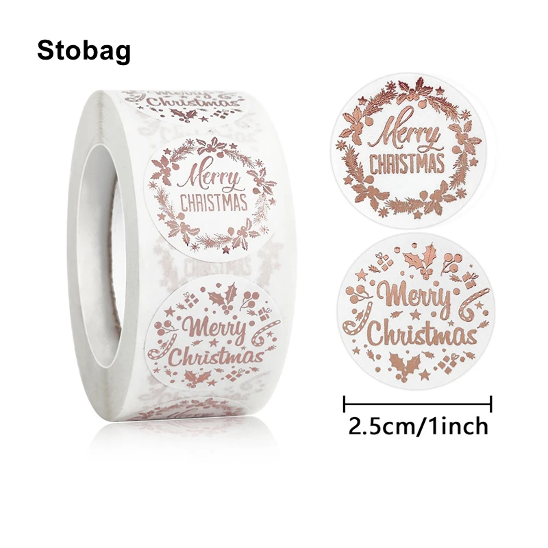 

StoBag 1Roll/500pcs Merry Christmas Sealing Sticker for Baking Gift Wedding Decoration Present Favor Party Custom Wholesale