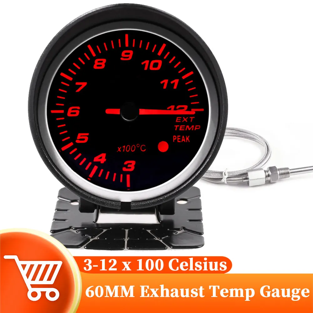 

60mm Exhaust Temperature Guage With Sensor White Dual Backlight Unversal Exhaust Temp Meter Holder Blackout Fit 12V Car Racing