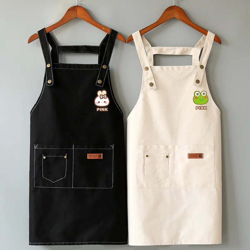 

Kitchen Cotton Canvas Apron Waterproof Apron Multi Pocket Multipurpose Work Apron For Bar Restaurant Cafe Barbecue Milk Tea Shop